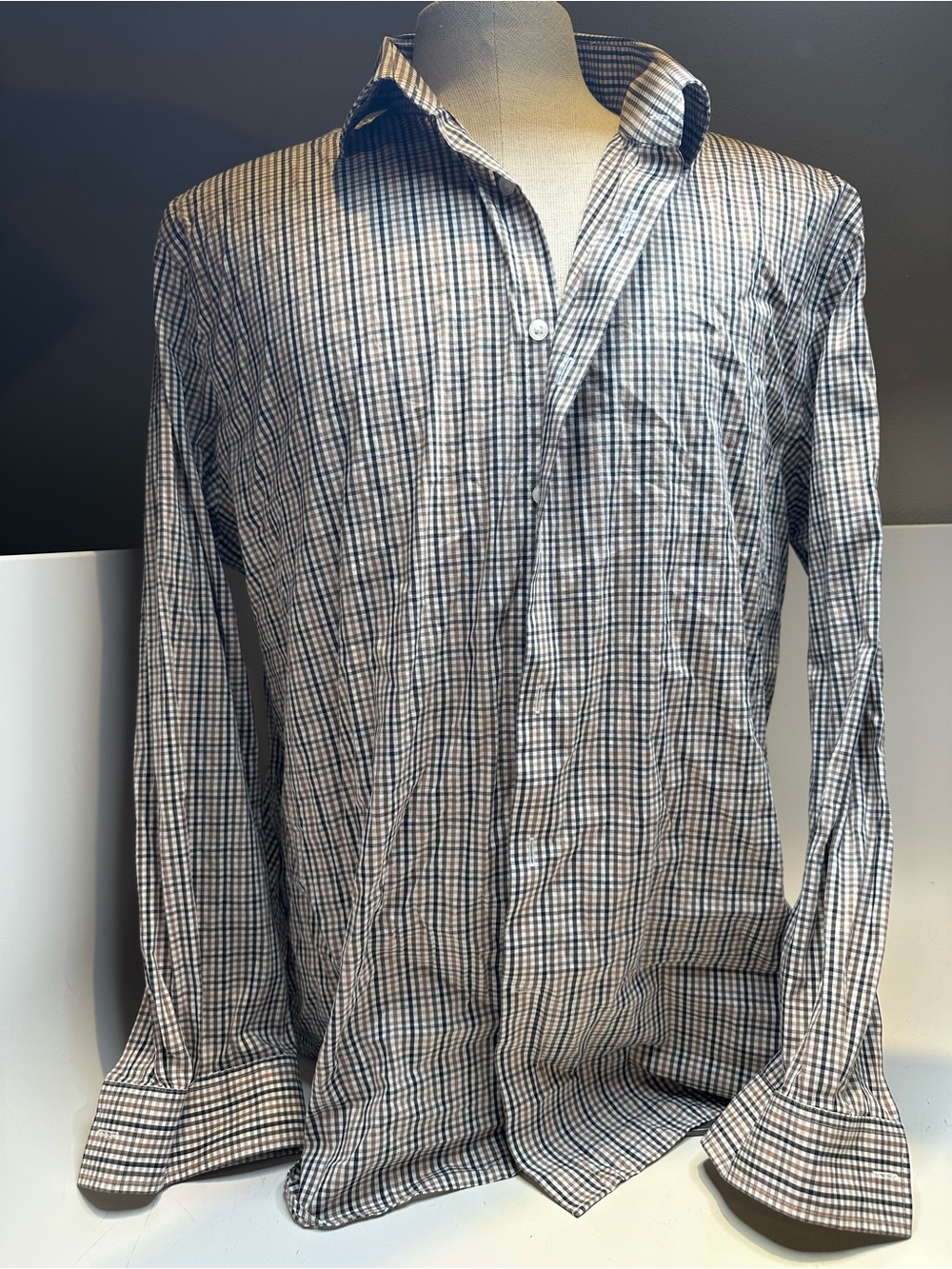 Michael Kors Blue and White Checked Button-Down Shirt